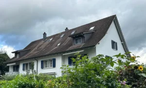 Außenansicht einer Reihe von Einfamilienhäusern in Maschwanden bei sonnigem Wetter.